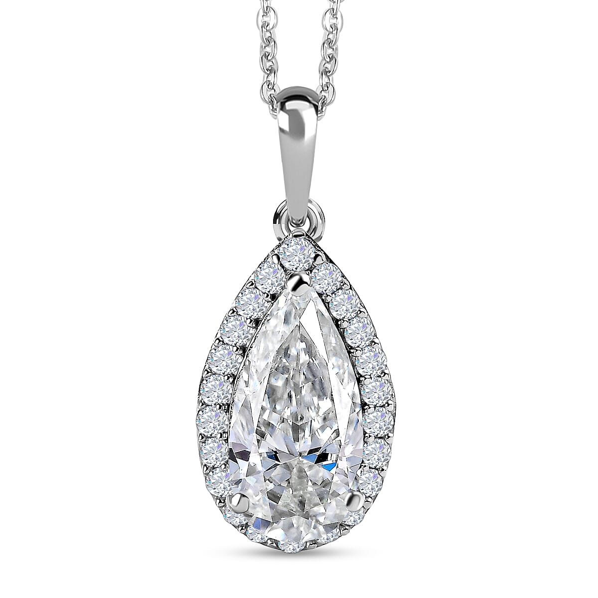 Moissanite Pendant with Chain (Size - 20) in Platinum Overlay Sterling Silver 4.35 Ct.