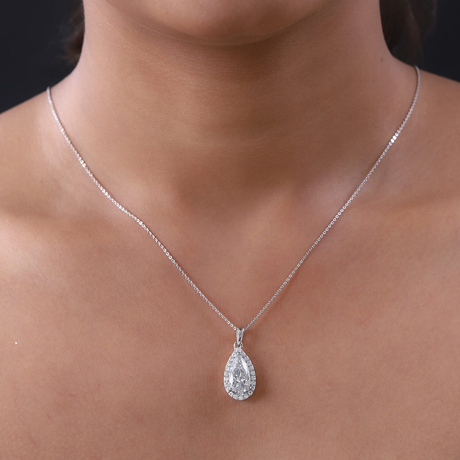 Moissanite Pendant with Chain (Size - 20) in Platinum Overlay Sterling Silver 4.35 Ct.