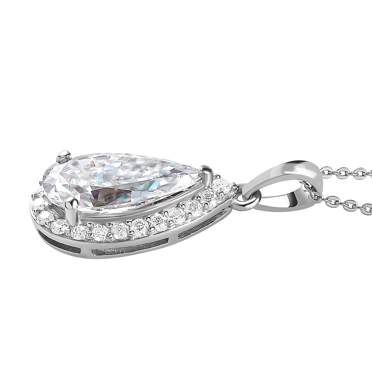Moissanite Pendant with Chain (Size - 20) in Platinum Overlay Sterling Silver 4.35 Ct.