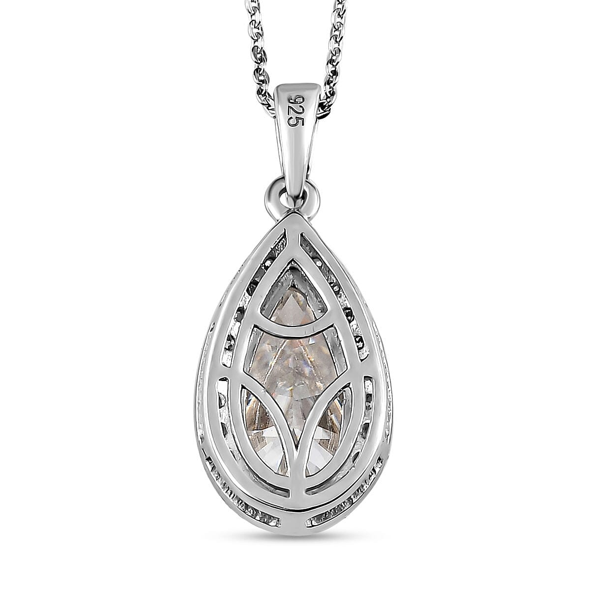Moissanite Pendant with Chain (Size - 20) in Platinum Overlay Sterling Silver 4.35 Ct.