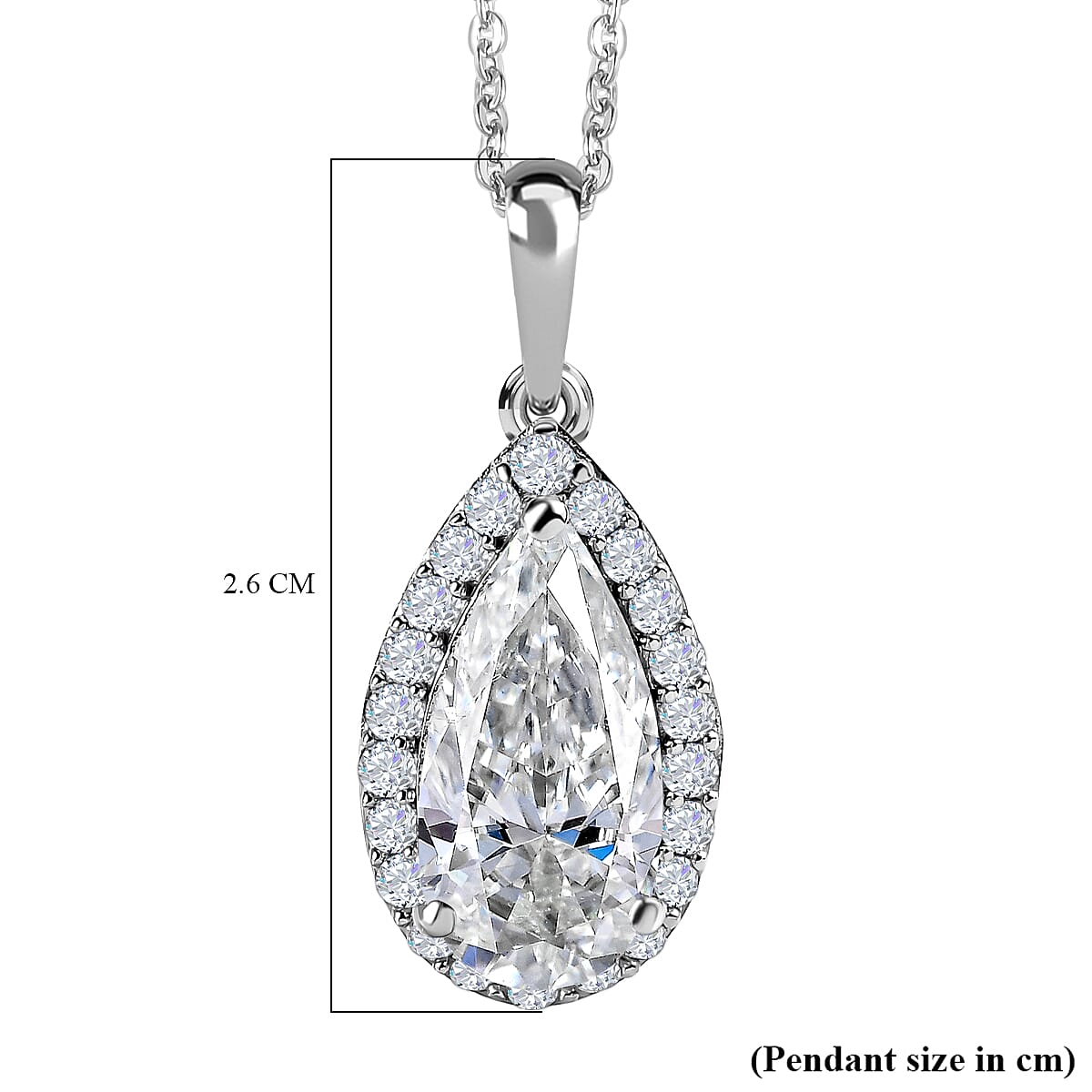 Moissanite Pendant with Chain (Size - 20) in Platinum Overlay Sterling Silver 4.35 Ct.