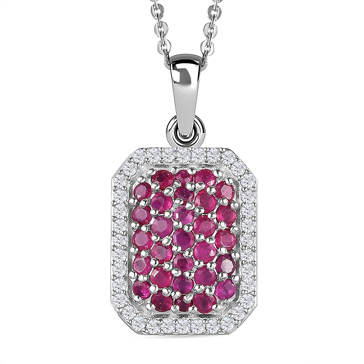 Ruby and Natural Cambodian Zircon Pendant with Chain (Size - 20) in Platinum Overlay Sterling Silver 1.42 Ct.