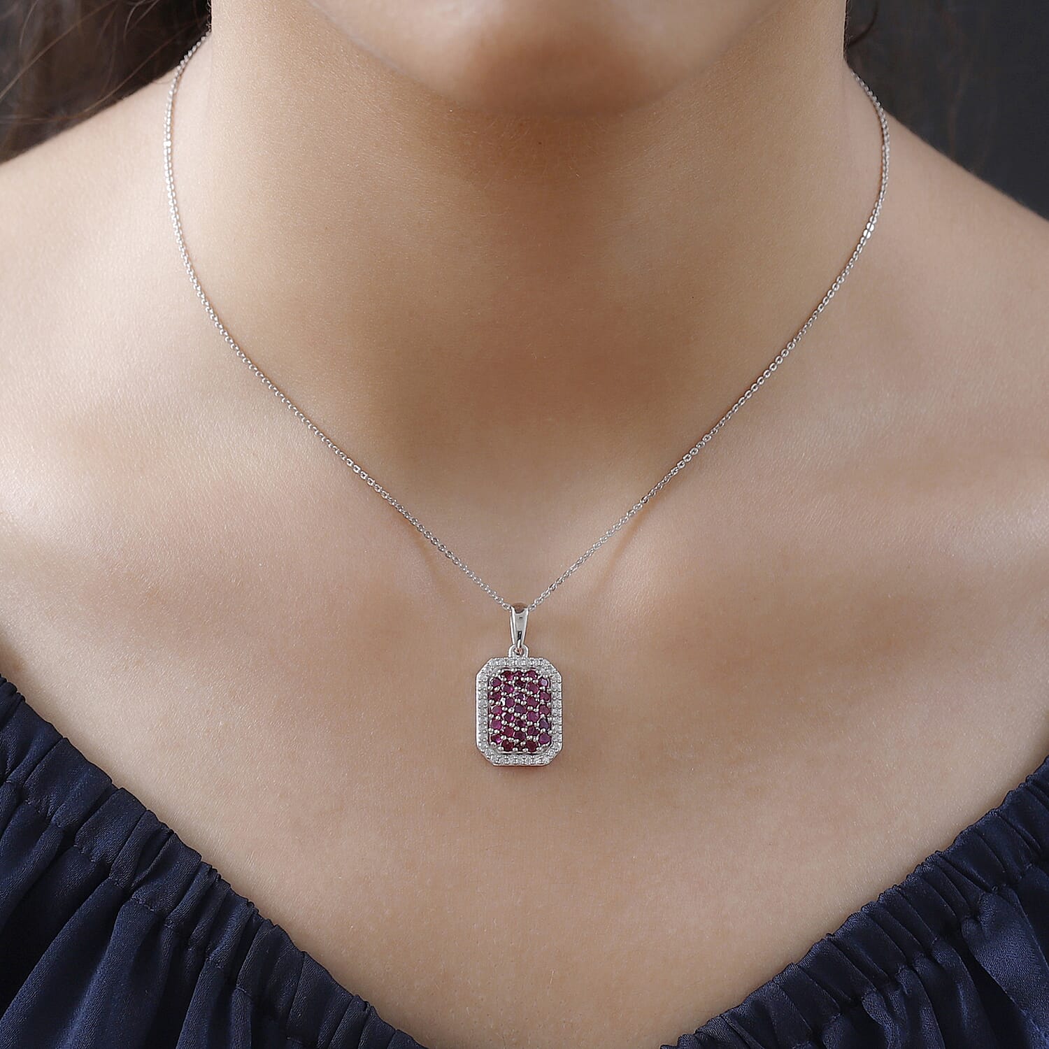 Ruby and Natural Cambodian Zircon Pendant with Chain (Size - 20) in Platinum Overlay Sterling Silver 1.42 Ct.
