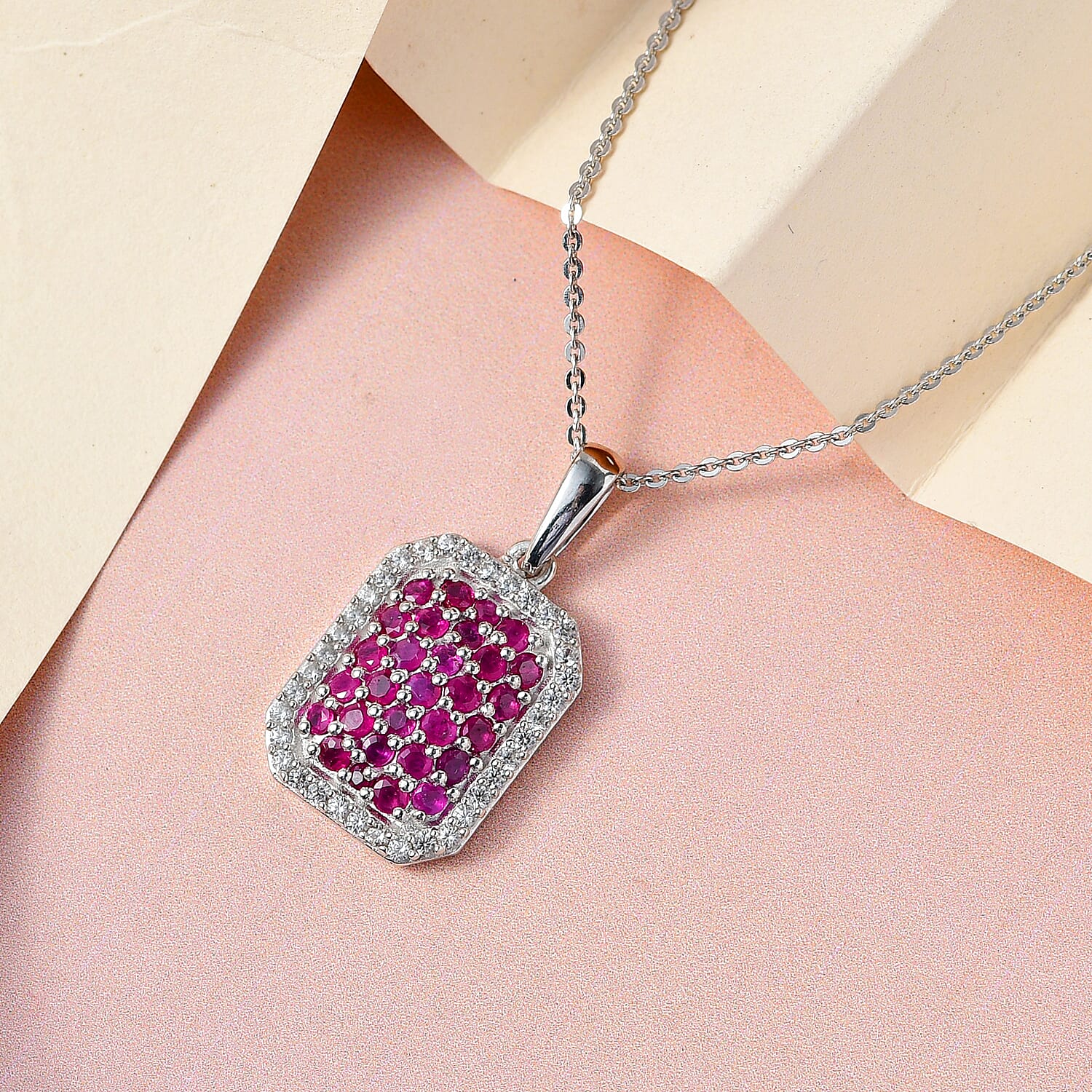 Ruby and Natural Cambodian Zircon Pendant with Chain (Size - 20) in Platinum Overlay Sterling Silver 1.42 Ct.