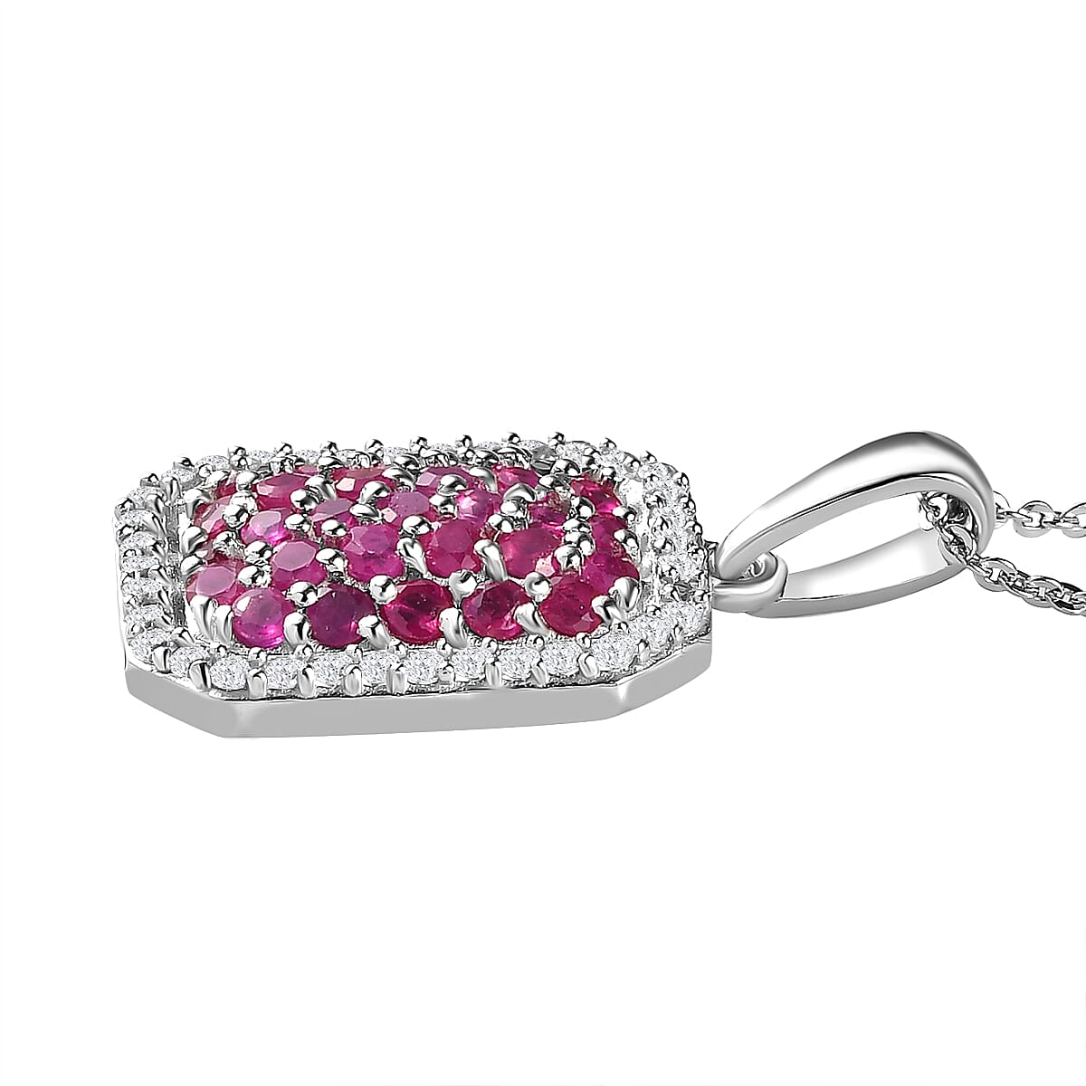 Ruby and Natural Cambodian Zircon Pendant with Chain (Size - 20) in Platinum Overlay Sterling Silver 1.42 Ct.