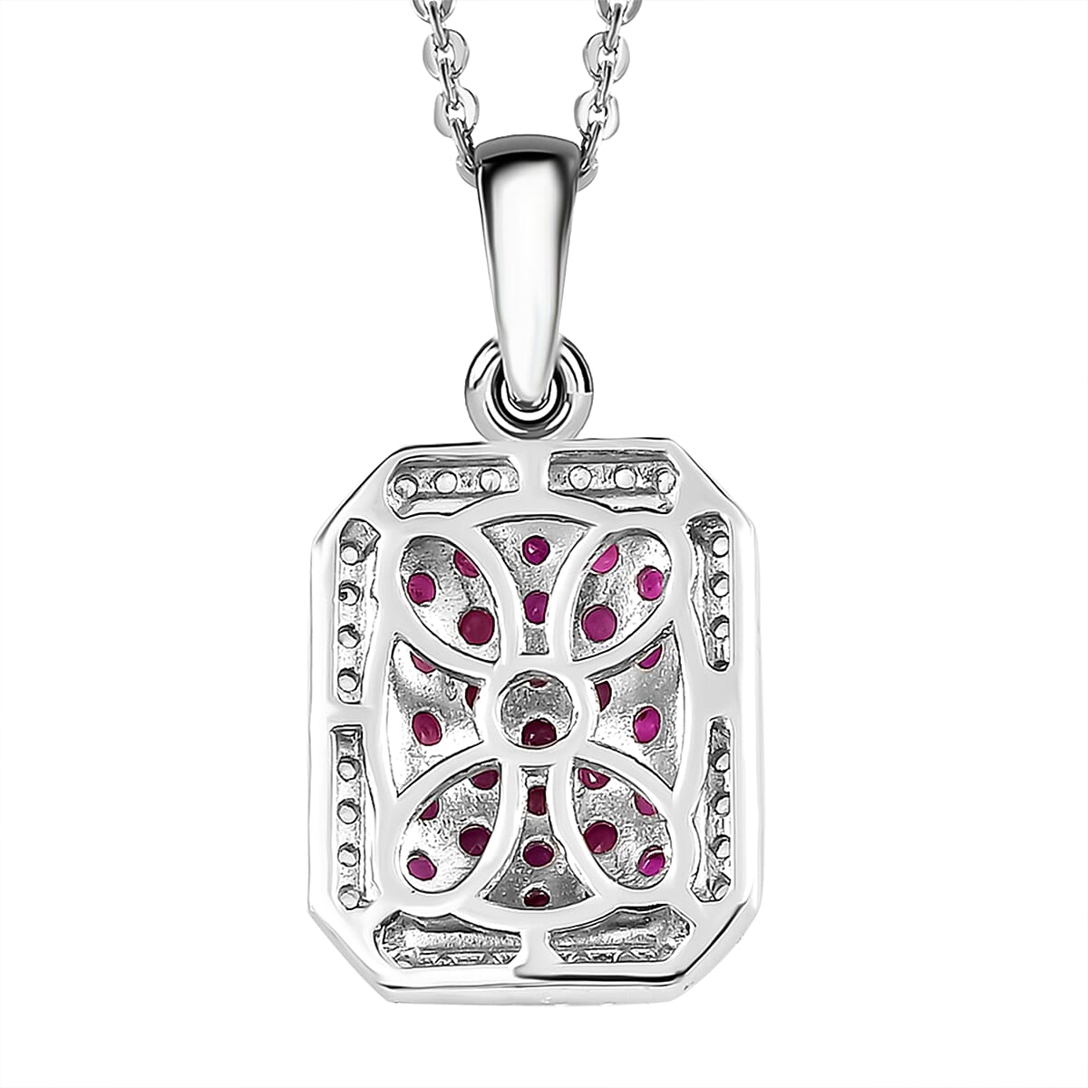 Ruby and Natural Cambodian Zircon Pendant with Chain (Size - 20) in Platinum Overlay Sterling Silver 1.42 Ct.