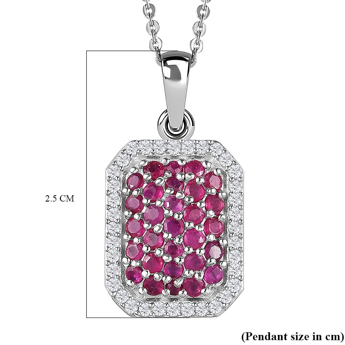 Ruby and Natural Cambodian Zircon Pendant with Chain (Size - 20) in Platinum Overlay Sterling Silver 1.42 Ct.