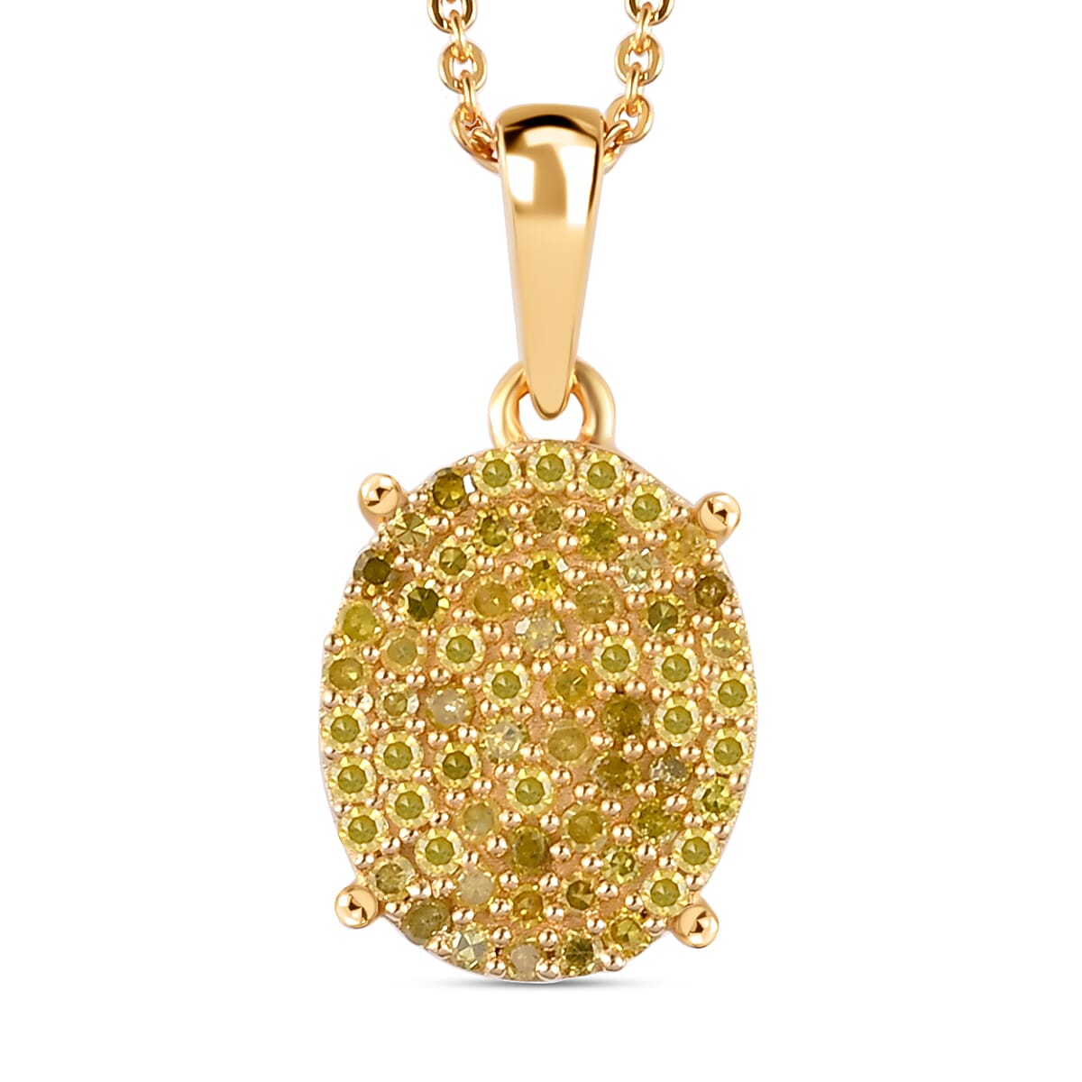 2 Piece Set - Natural Yellow Diamond Chain (Size - 20) and Cluster Pendant in 18K Yellow Gold Vermeil Plated Sterling Silver.