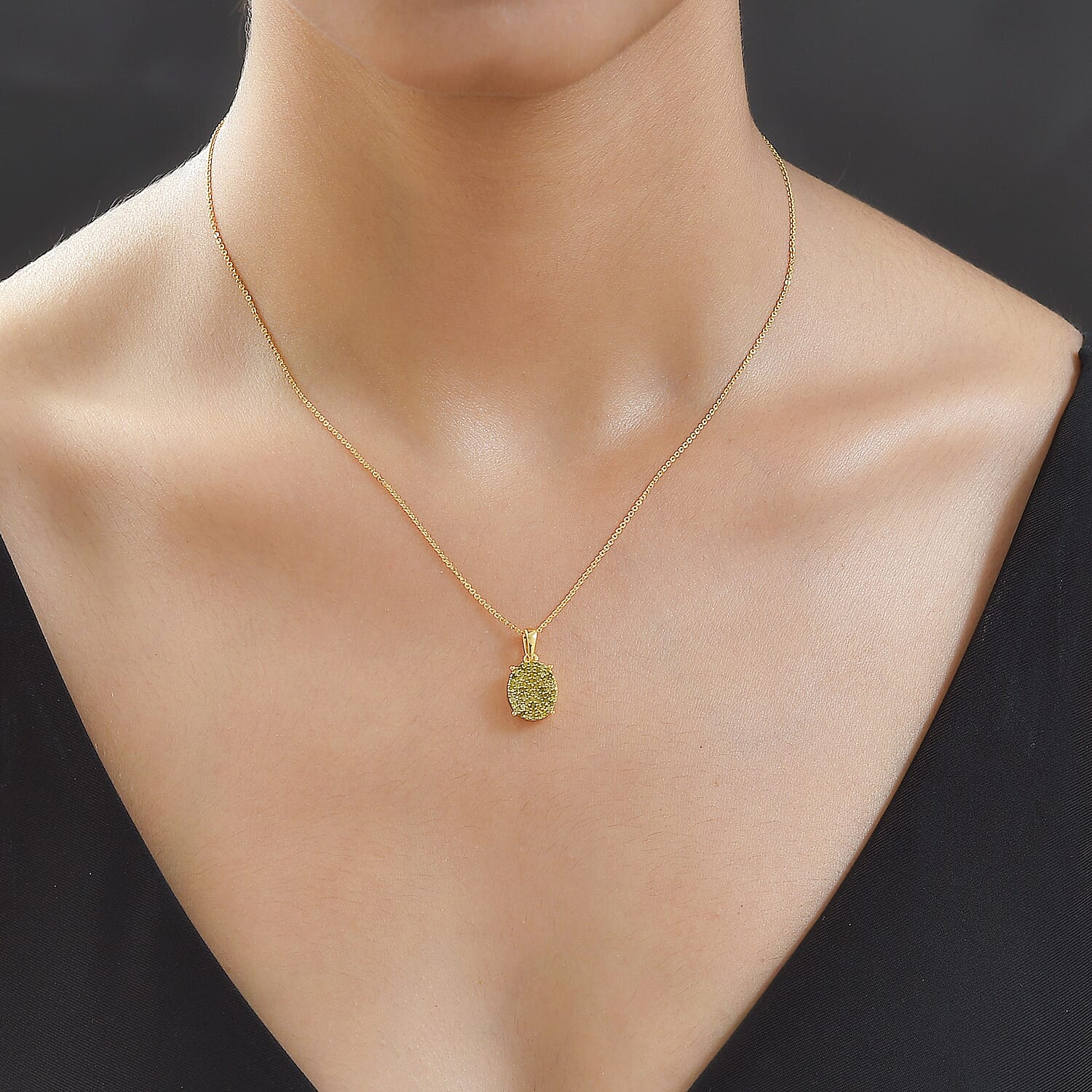 2 Piece Set - Natural Yellow Diamond Chain (Size - 20) and Cluster Pendant in 18K Yellow Gold Vermeil Plated Sterling Silver.