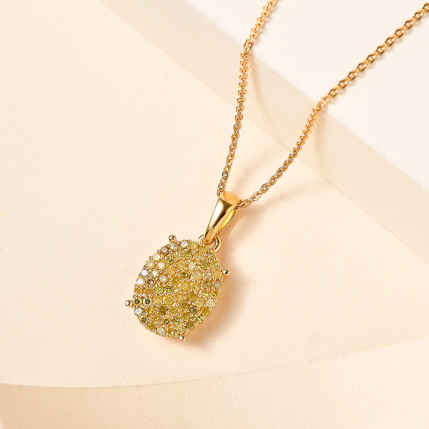 2 Piece Set - Natural Yellow Diamond Chain (Size - 20) and Cluster Pendant in 18K Yellow Gold Vermeil Plated Sterling Silver.