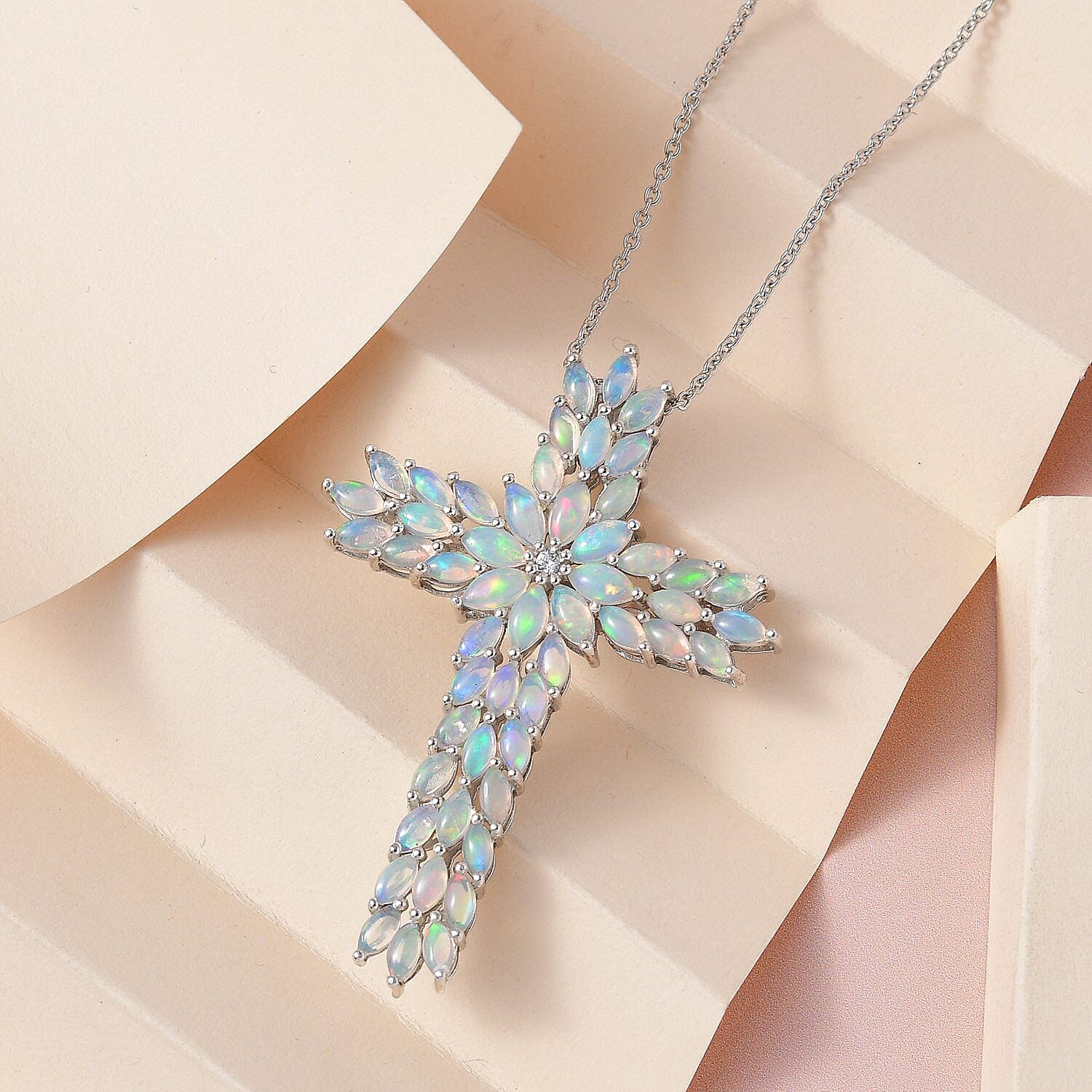 Sterling silver opal cross on sale necklace