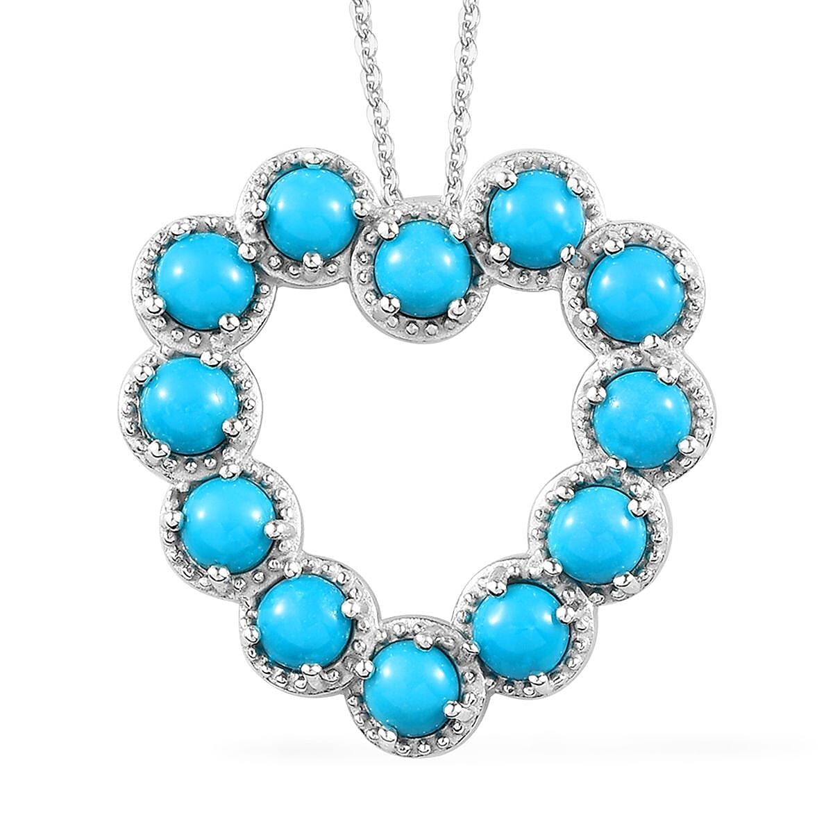 Arizona Sleeping Beauty Turquoise Heart Pendant with Chain (Size 20) in Platinum Overlay Sterling Silver 3.48 Ct, Silver Wt 6.36 GM