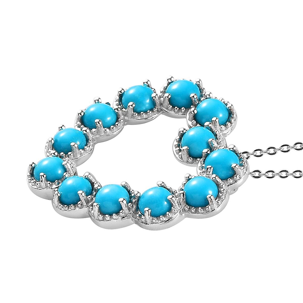 Arizona Sleeping Beauty Turquoise Heart Pendant with Chain (Size 20) in Platinum Overlay Sterling Silver 3.48 Ct, Silver Wt 6.36 GM