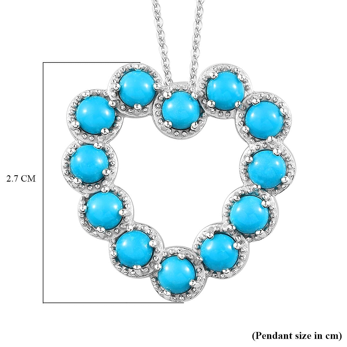 Arizona Sleeping Beauty Turquoise Heart Pendant with Chain (Size 20) in Platinum Overlay Sterling Silver 3.48 Ct, Silver Wt 6.36 GM