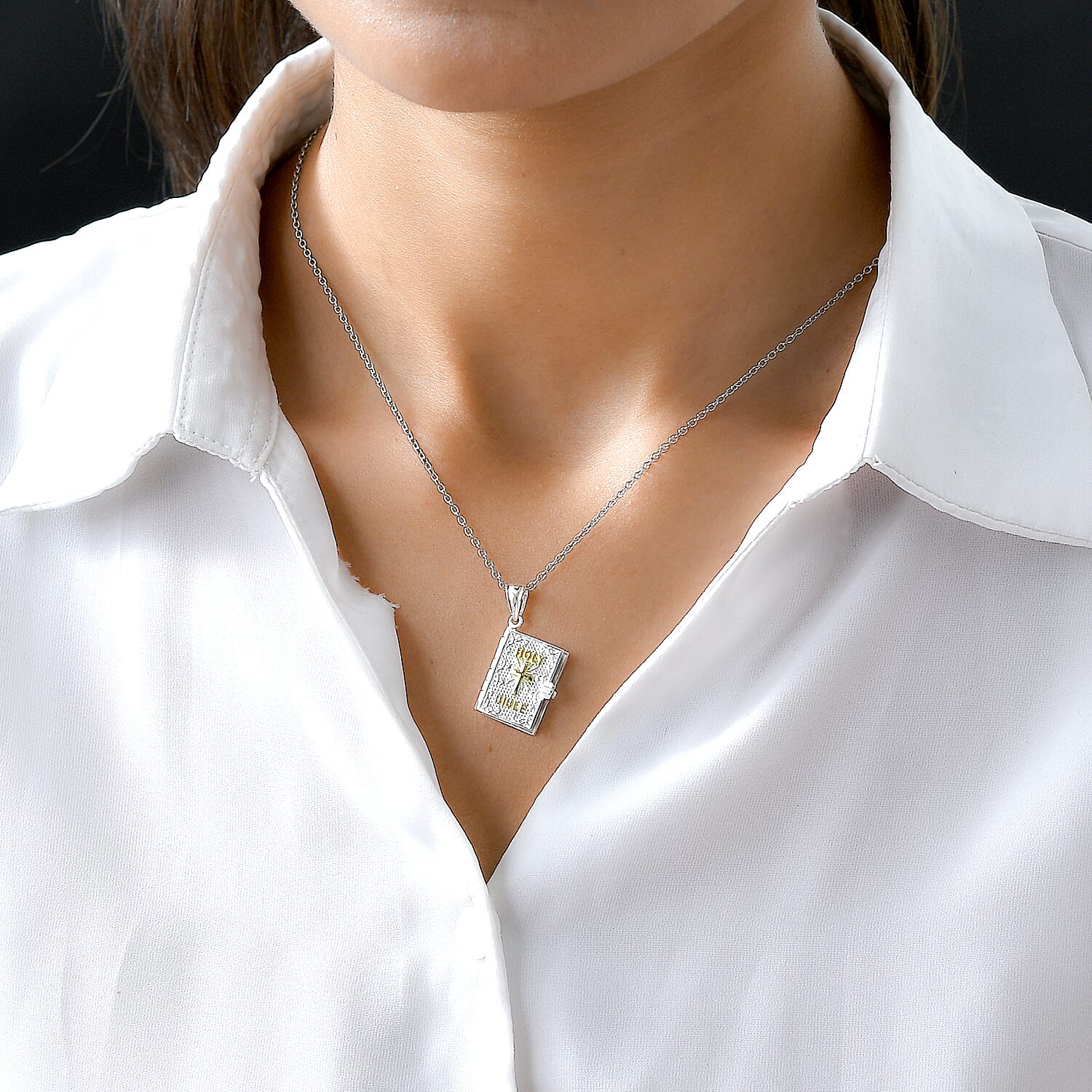 HOLY BIBLE Sterling Silver Pendant with Stainless Steel Chain (Size - 20)