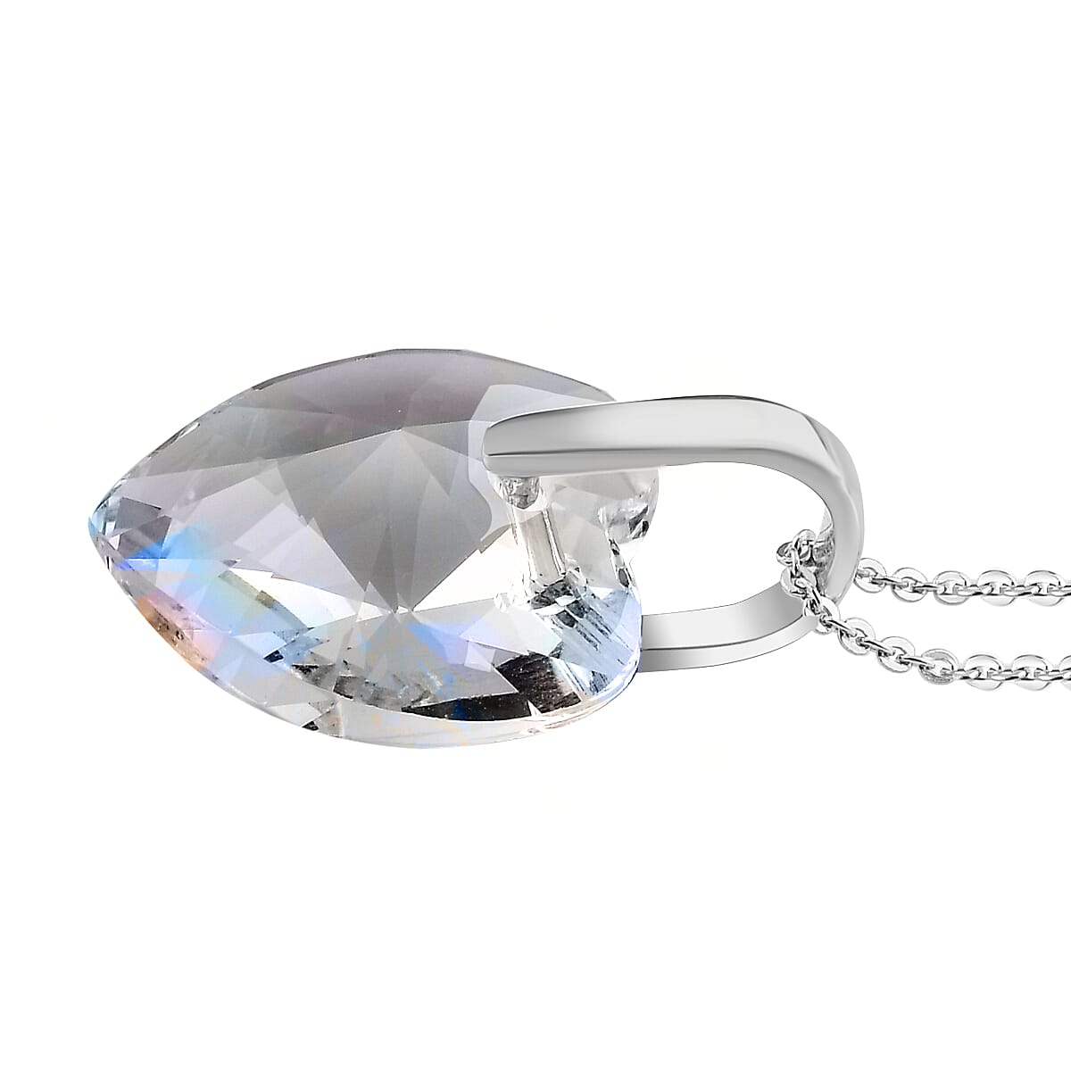 White Austrian Crystal Heart Pendant with Chain (Size - 20) in Platinum Overlay Sterling Silver