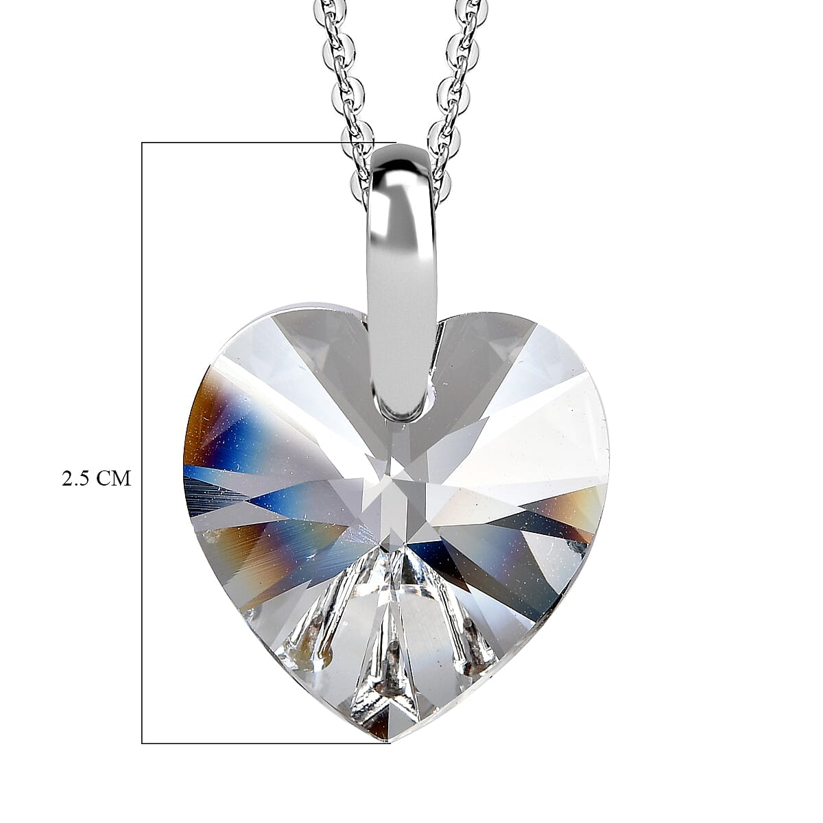 White Austrian Crystal Heart Pendant with Chain (Size - 20) in Platinum Overlay Sterling Silver