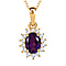 Rainbow Moonstone and Natural Zircon Halo Pendant with Chain (Size - 20) in 18K Vermeil Yellow Gold Plated Sterling Silver