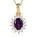 Amethyst February Birthstone and Natural Zircon Halo Pendant with Chain (Size-20) in 18K Vermeil Yellow Gold Plated Sterling Silver
