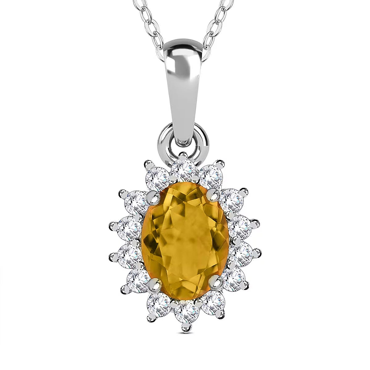 Citrine and Natural Zircon Pendant with Chain (Size 20) in Platinum Overlay Sterling Silver 1.00 Ct.