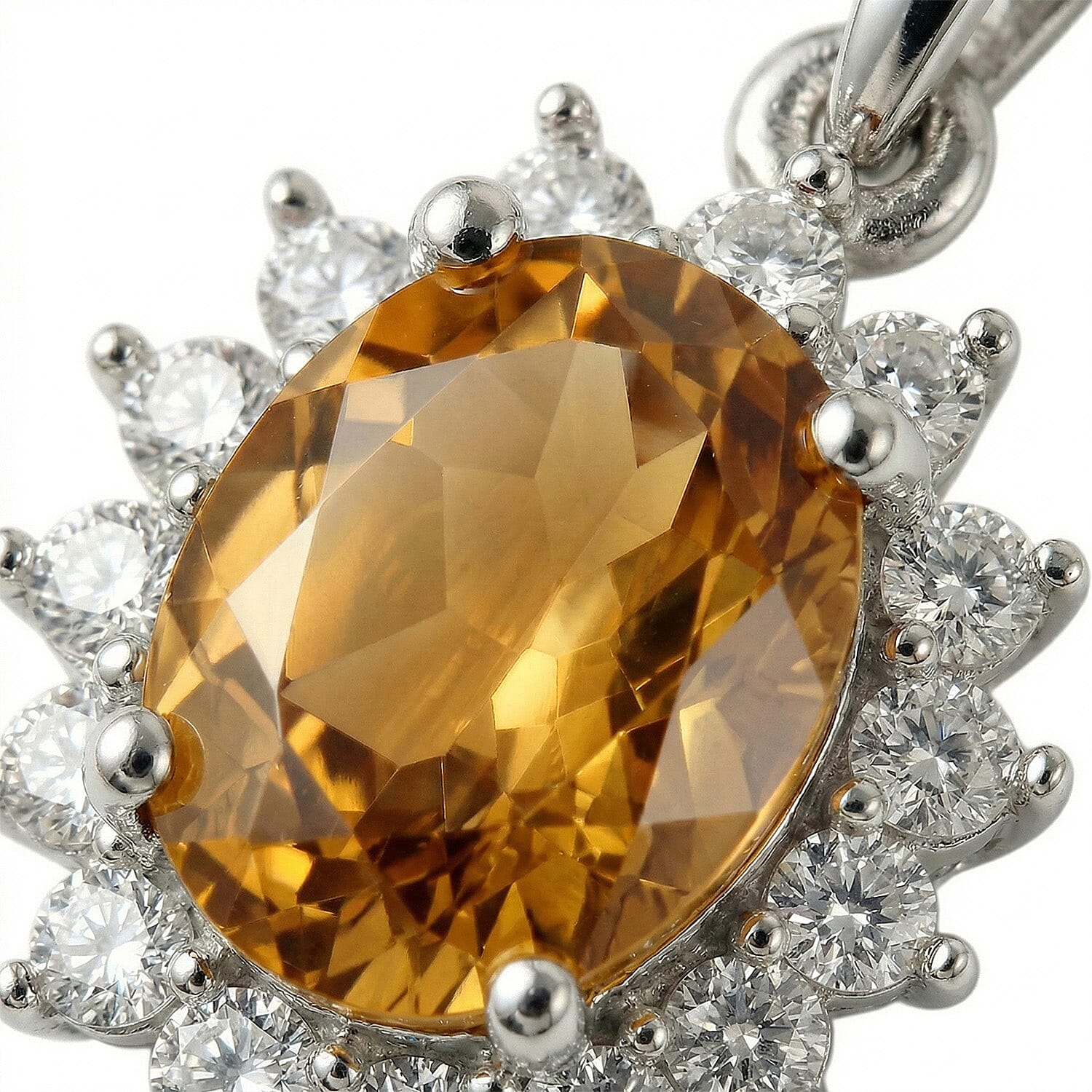 Citrine and Natural Zircon Pendant with Chain (Size 20) in Platinum Overlay Sterling Silver 1.00 Ct.