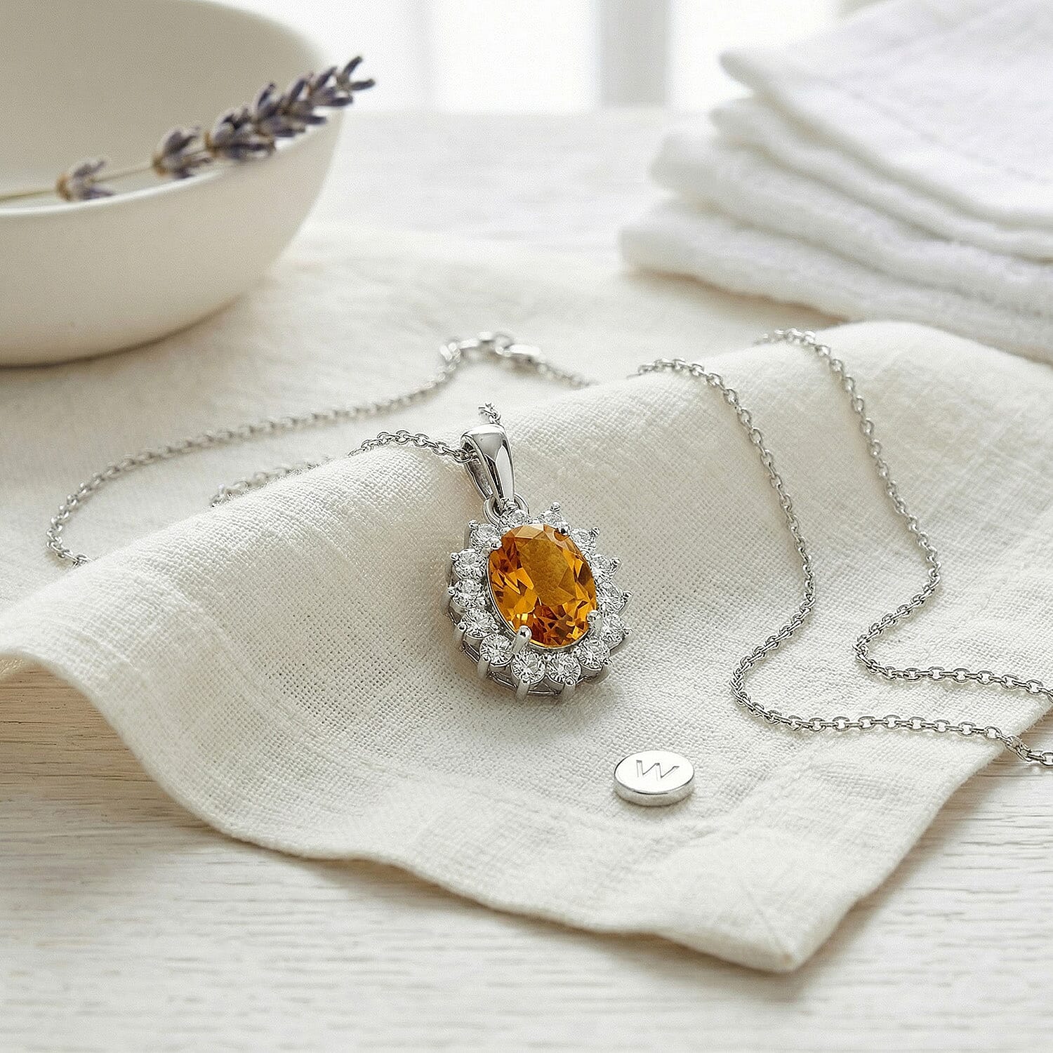 Citrine and Natural Zircon Pendant with Chain (Size 20) in Platinum Overlay Sterling Silver 1.00 Ct.