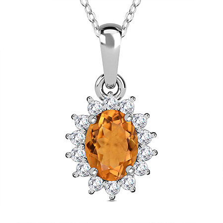 Citrine and Natural Zircon Pendant with Chain (Size 20) in Platinum Overlay Sterling Silver 1.00 Ct.