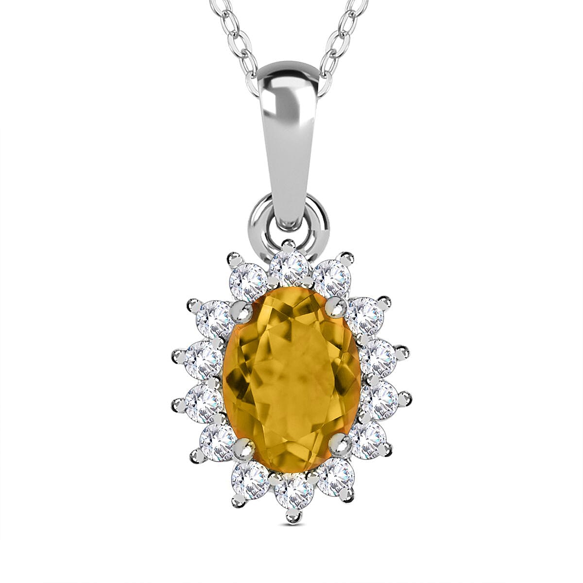 Citrine and Natural Zircon Pendant with Chain (Size 20) in Platinum Overlay Sterling Silver 1.00 Ct.
