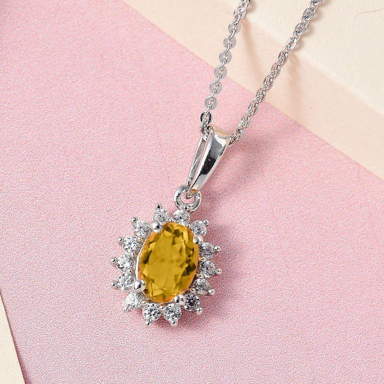 Citrine and Natural Zircon Pendant with Chain (Size 20) in Platinum Overlay Sterling Silver 1.00 Ct.