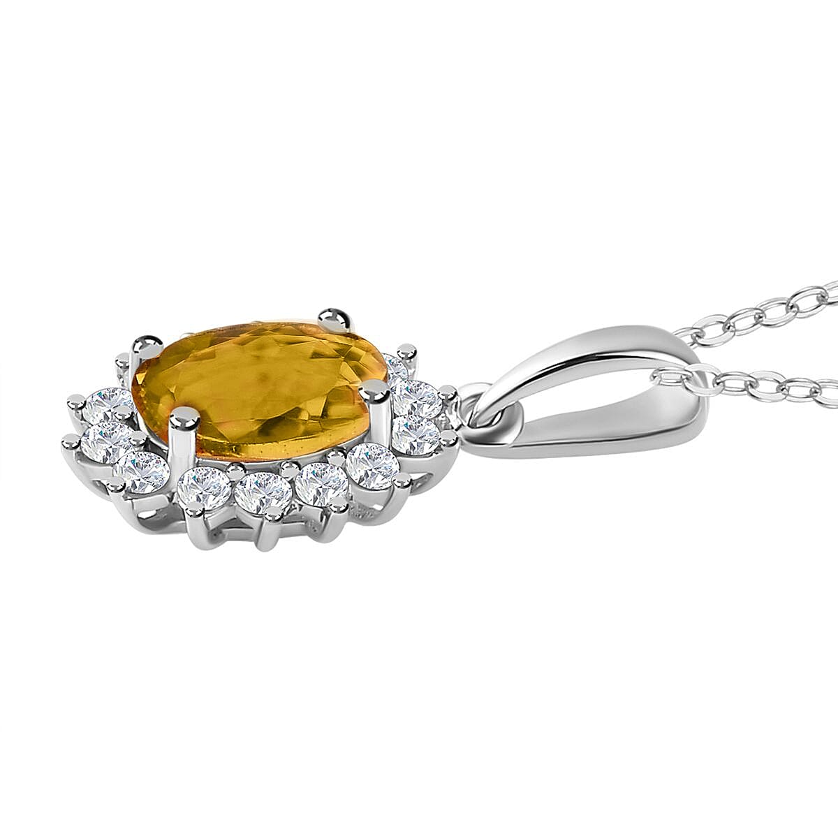Citrine and Natural Zircon Pendant with Chain (Size 20) in Platinum Overlay Sterling Silver 1.00 Ct.