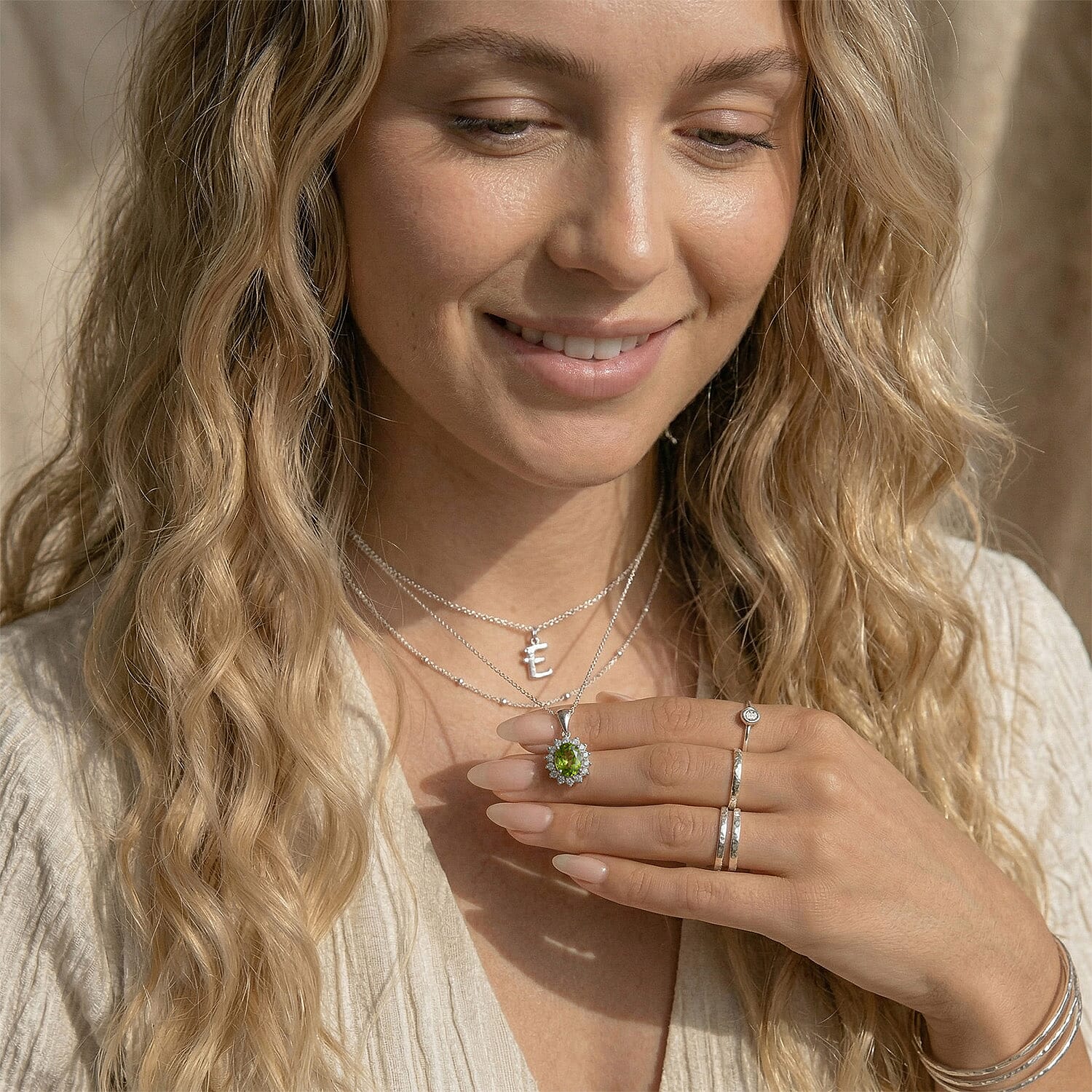 Hebei Peridot and Natural Zircon Halo Pendant with Chain (Size - 20)  in Platinum Overlay Sterling Silver 1.17 Ct.