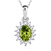 Socoto Emerald May Birthstone and Natural Zircon Halo Pendant with Chain (Size 20) in Platinum Overlay Sterling Silver