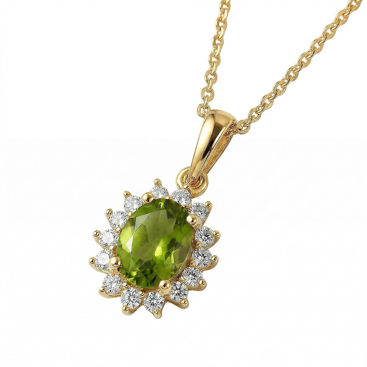 Hebei Peridot and Natural Cambodian Zircon Pendant with Chain(Size-20 with Lobster Clasp) in 18K Vermeil Yellow Gold Plated Sterling Silver 1.17 Ct.