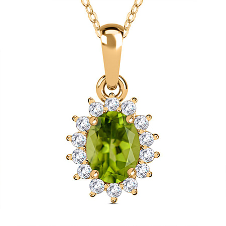 Hebei Peridot and Natural Cambodian Zircon Pendant with Chain(Size-20 inch with Lobster Clasp) in 18K Vermeil Yellow Gold Plated Sterling Silver 1.20 Ct.