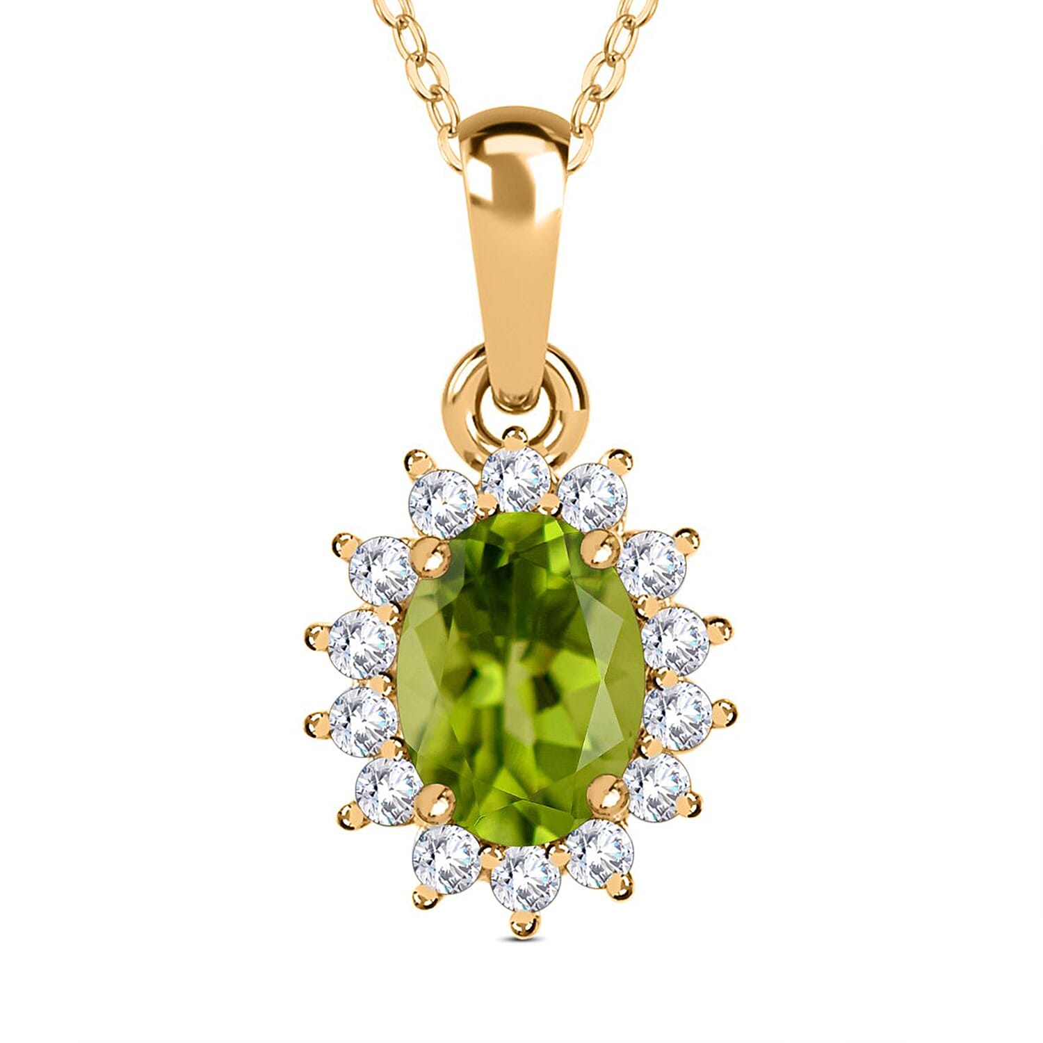 Hebei Peridot and Natural Cambodian Zircon Pendant with Chain(Size-20 with Lobster Clasp) in 18K Vermeil Yellow Gold Plated Sterling Silver 1.17 Ct.