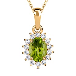 Ethiopian Welo Opal October Birthstone and Natural Zircon Halo Pendant with Chain (Size-20) in 18K Vermeil Yellow Gold Plated Sterling Silver