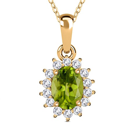 Hebei Peridot and Natural Cambodian Zircon Pendant with Chain(Size-20 with Lobster Clasp) in 18K Vermeil Yellow Gold Plated Sterling Silver 1.17 Ct.