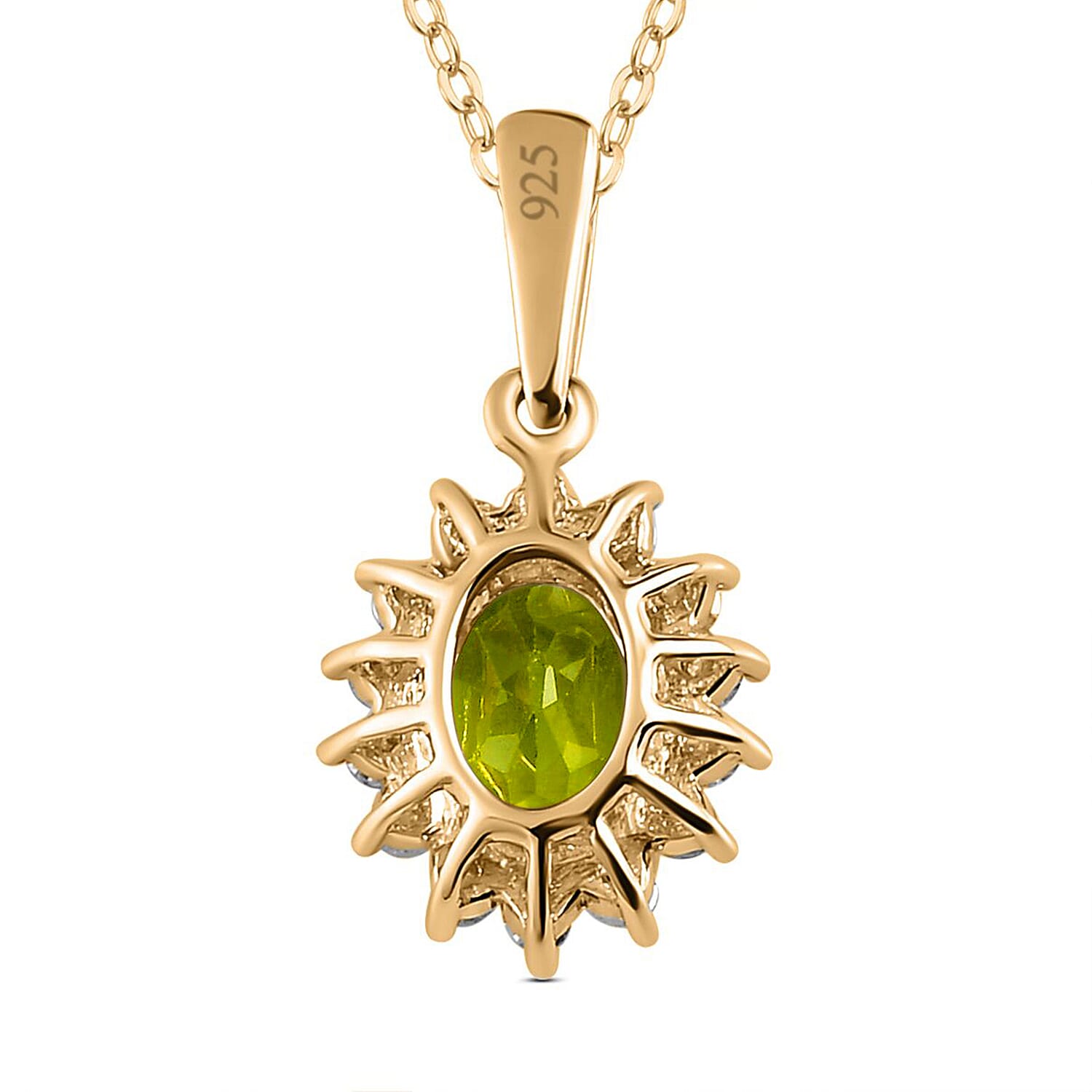 Hebei Peridot and Natural Cambodian Zircon Pendant with Chain(Size-20 with Lobster Clasp) in 18K Vermeil Yellow Gold Plated Sterling Silver 1.17 Ct.