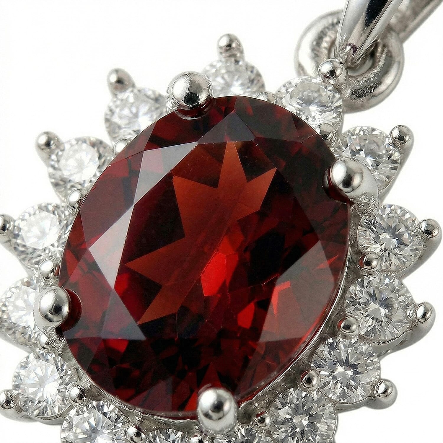 Red Garnet and Natural Cambodian Zircon Halo Pendant with Chain (Size 20) with Lobster Lock in Platinum Overlay Sterling Silver 1.188 Ct.