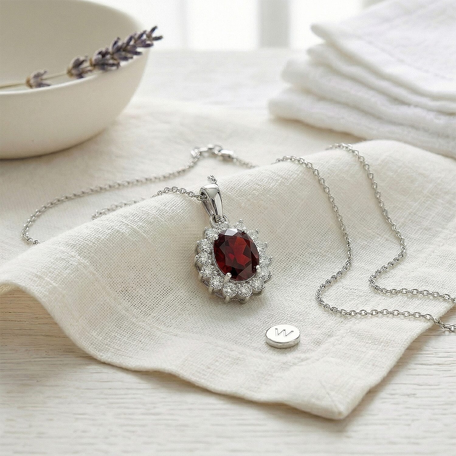 Red Garnet and Natural Cambodian Zircon Halo Pendant with Chain (Size 20) with Lobster Lock in Platinum Overlay Sterling Silver 1.188 Ct.