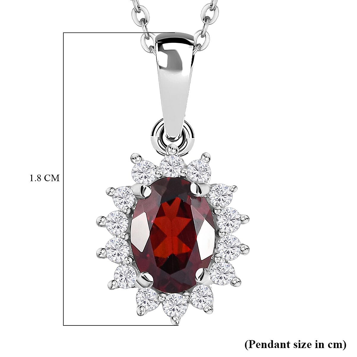 Red Garnet and Natural Cambodian Zircon Halo Pendant with Chain (Size 20) with Lobster Lock in Platinum Overlay Sterling Silver 1.188 Ct.