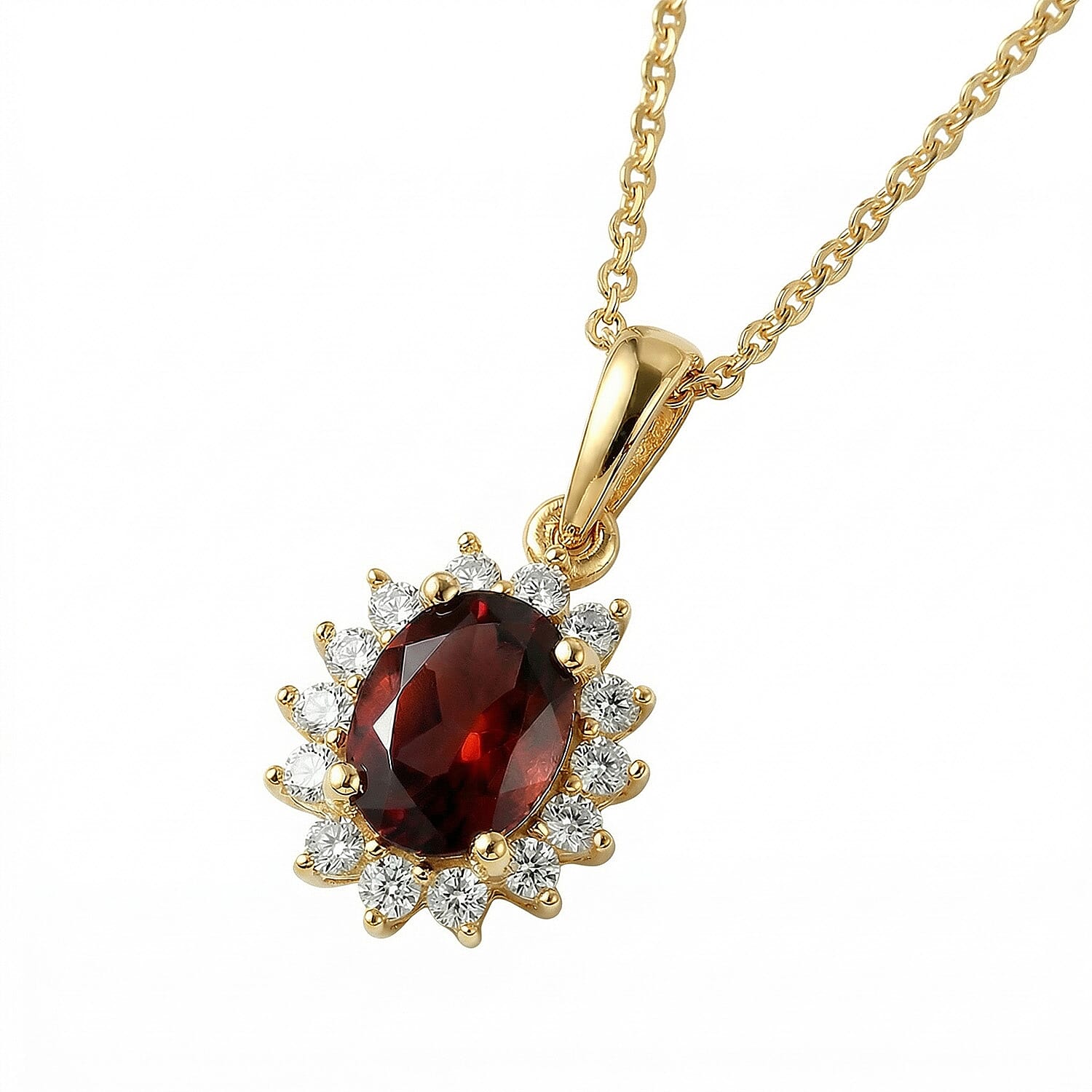 Red Garnet and Natural Cambodian Zircon Pendant with Chain (Size - 20) in 18K Vermeil Yellow Gold Plated Sterling Silver 1.370 Ct