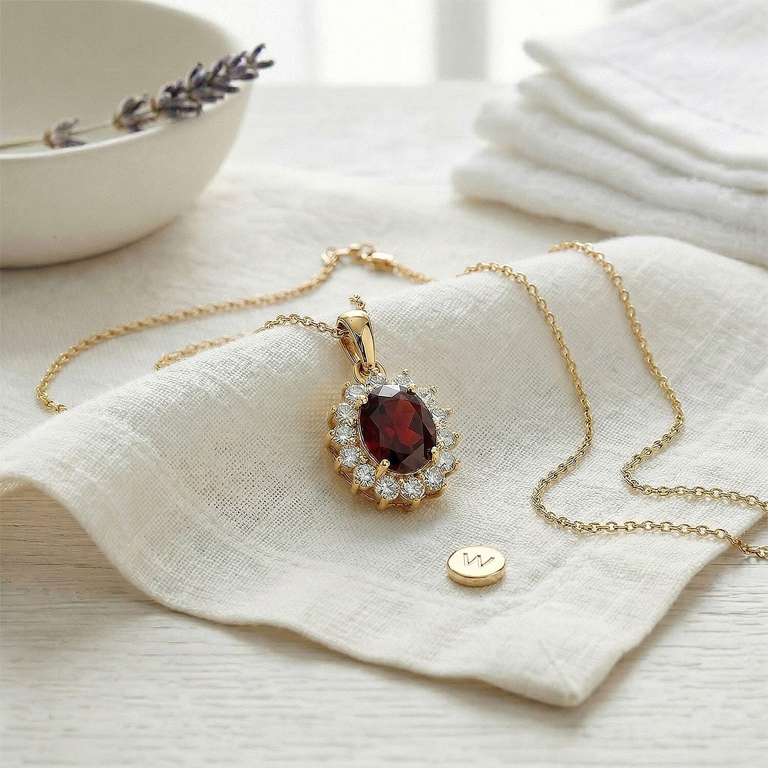 Red Garnet and Natural Cambodian Zircon Pendant with Chain (Size - 20) in 18K Vermeil Yellow Gold Plated Sterling Silver 1.370 Ct