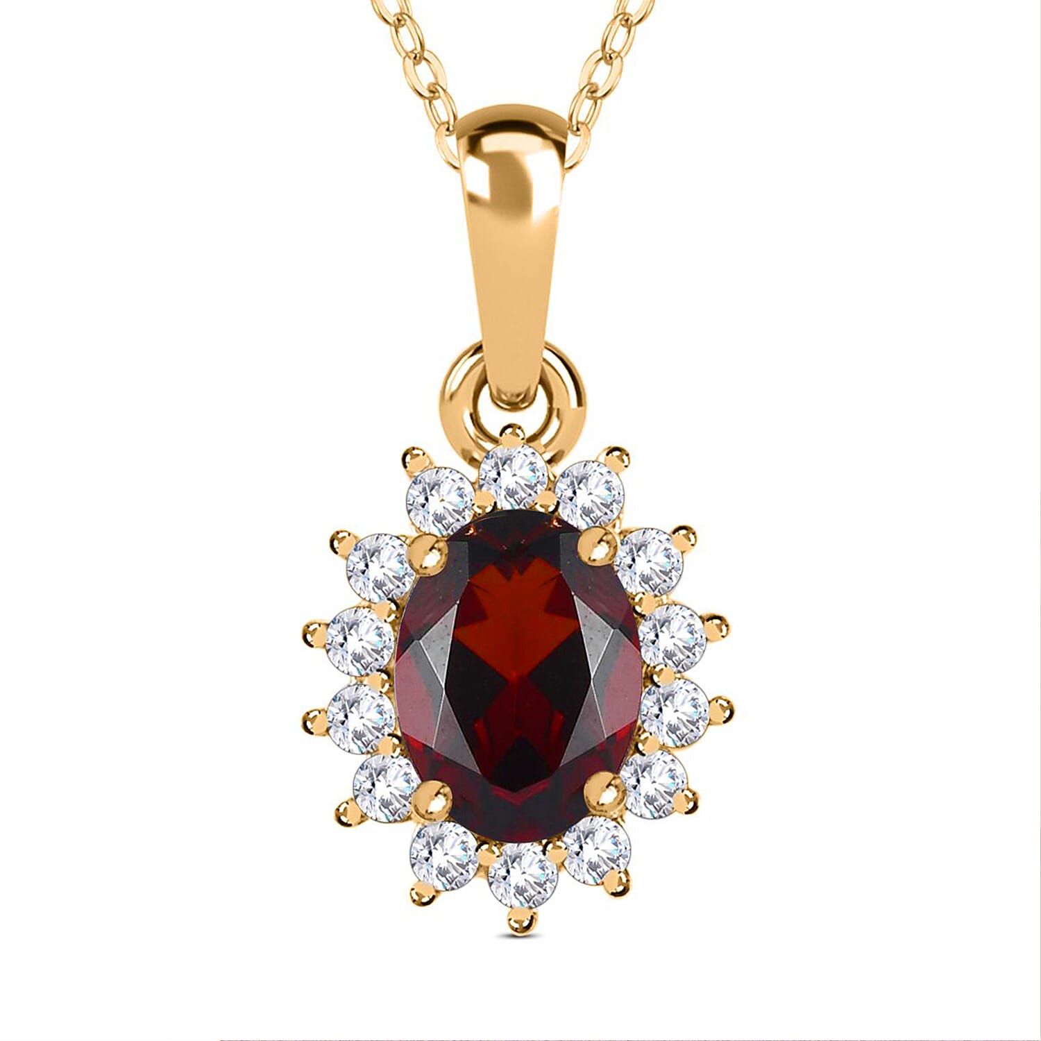 Red Garnet and Natural Cambodian Zircon Pendant with Chain (Size - 20) in 18K Vermeil Yellow Gold Plated Sterling Silver 1.370 Ct