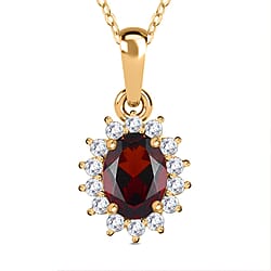 Ethiopian Welo Opal October Birthstone and Natural Zircon Halo Pendant with Chain (Size-20) in 18K Vermeil Yellow Gold Plated Sterling Silver