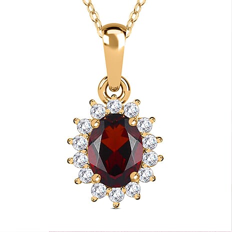 Red Garnet and Natural Cambodian Zircon Pendant with Chain (Size - 20) in 18K Vermeil Yellow Gold Plated Sterling Silver 1.370 Ct