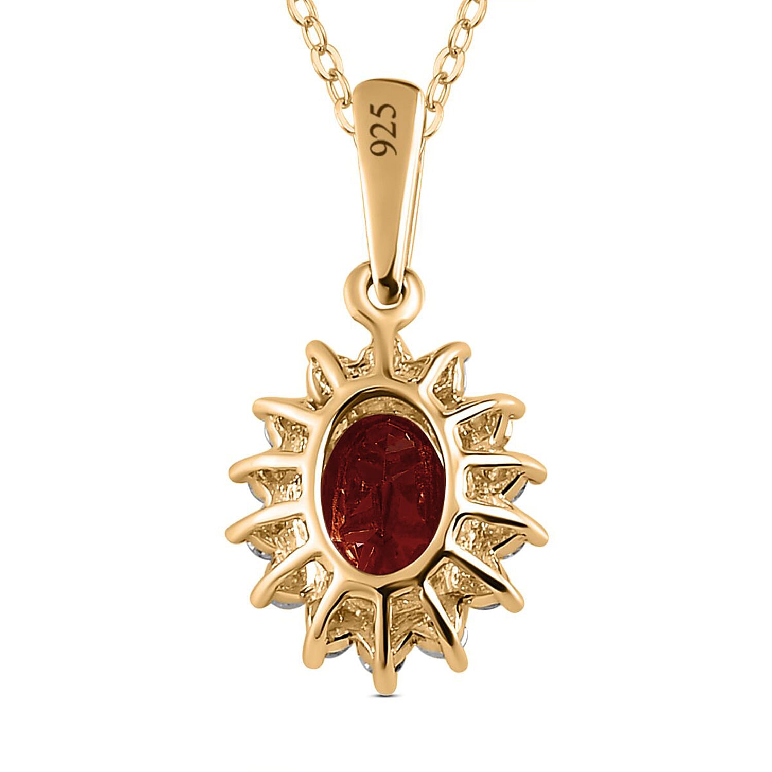 Red Garnet and Natural Cambodian Zircon Pendant with Chain (Size - 20) in 18K Vermeil Yellow Gold Plated Sterling Silver 1.370 Ct