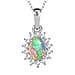Socoto Emerald May Birthstone and Natural Zircon Halo Pendant with Chain (Size 20) in Platinum Overlay Sterling Silver