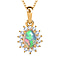 Aquamarine and Natural Zircon Halo Pendant with Chain (size 20) in 18K Vermeil Yellow Gold Plated Sterling Silver 1.12 Ct.
