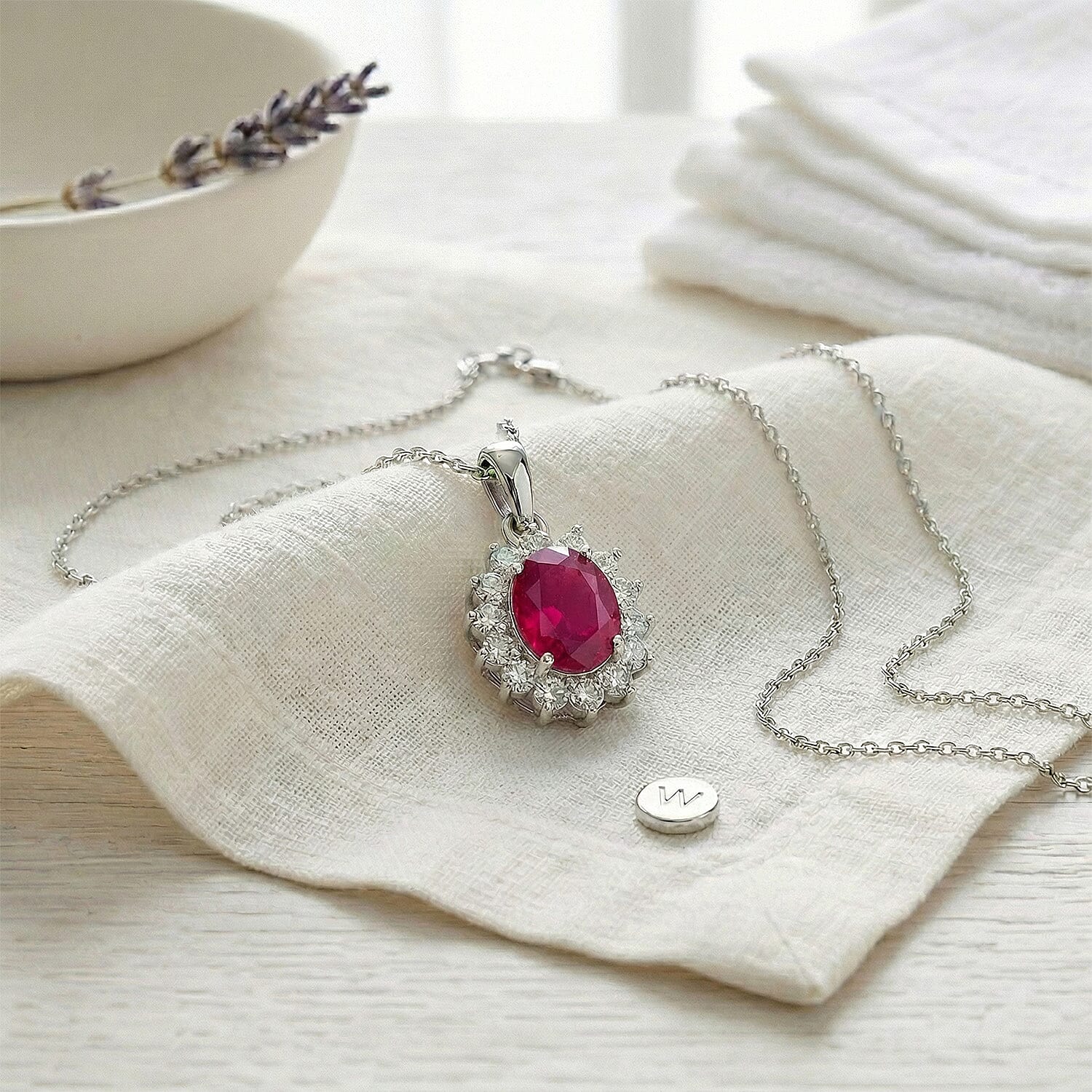African Ruby and Natural Zircon Halo Pendant with Chain (Size - 20) in Platinum Overlay Sterling Silver 1.36 Ct